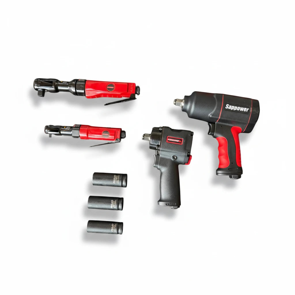 Air impact wrench and ratchet tools included in the workshop kit