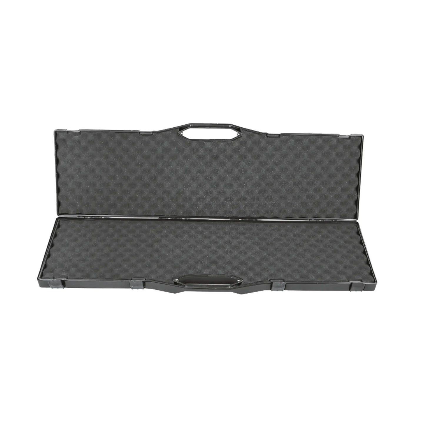 Close-up of the secure locking clips on the durable storage case