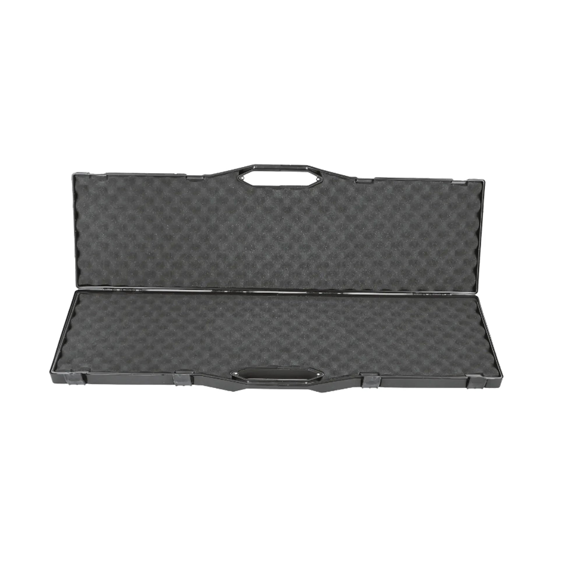 Close-up of the secure locking clips on the durable storage case