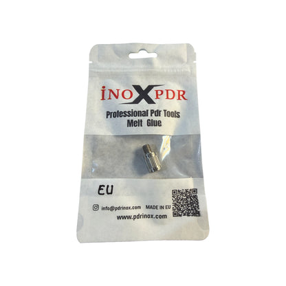 Professional PDR technician connecting a universal European M8 tip to an American 5/16 inch thread dent repair rod.