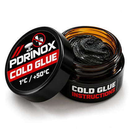 Open jar of PDR INOX flame-free cold glue for hot weather