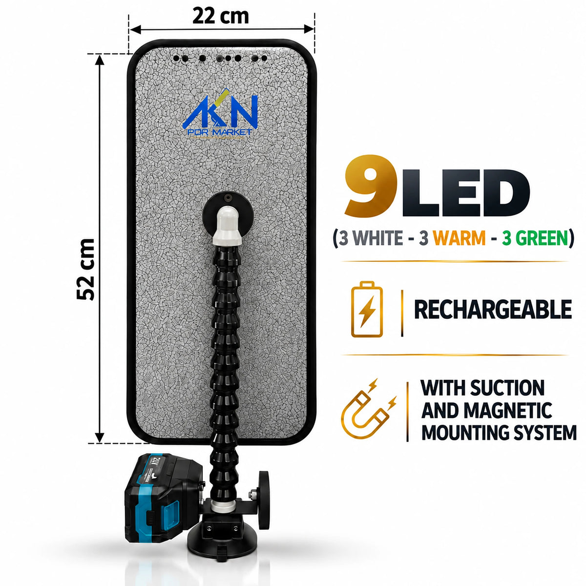 Rückansicht der kabellosen 9-LED-PDR-Lampe
