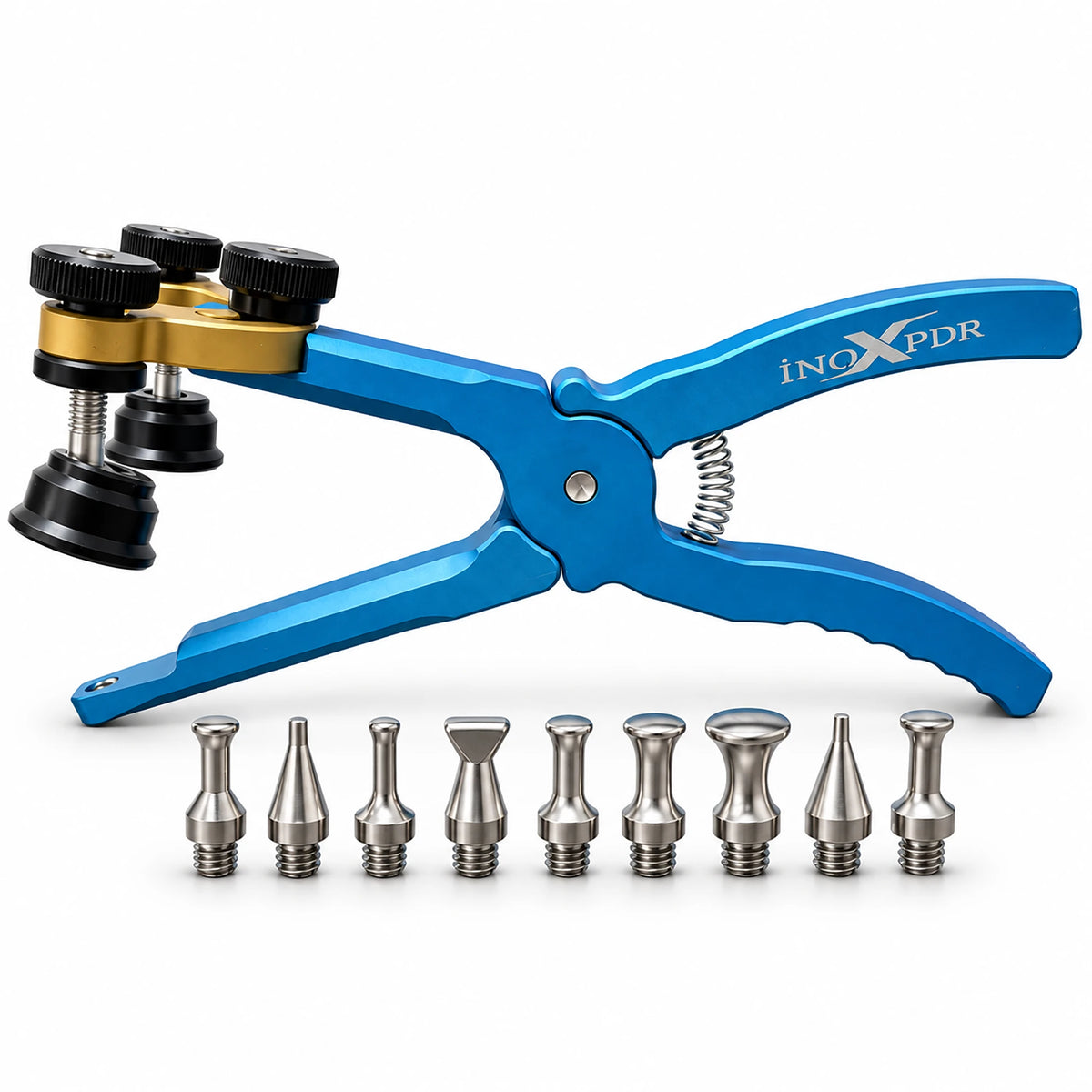 Pince de réparation des bords PDR INOX bleue avec 9 embouts interchangeables