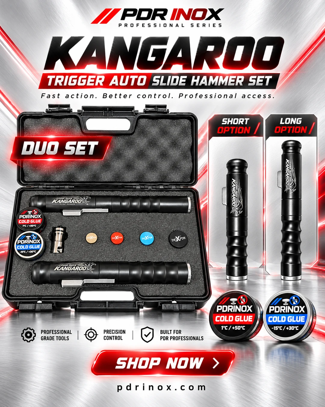 PDRINOX Kangaroo Short, Long and Duo trigger slide hammer sets