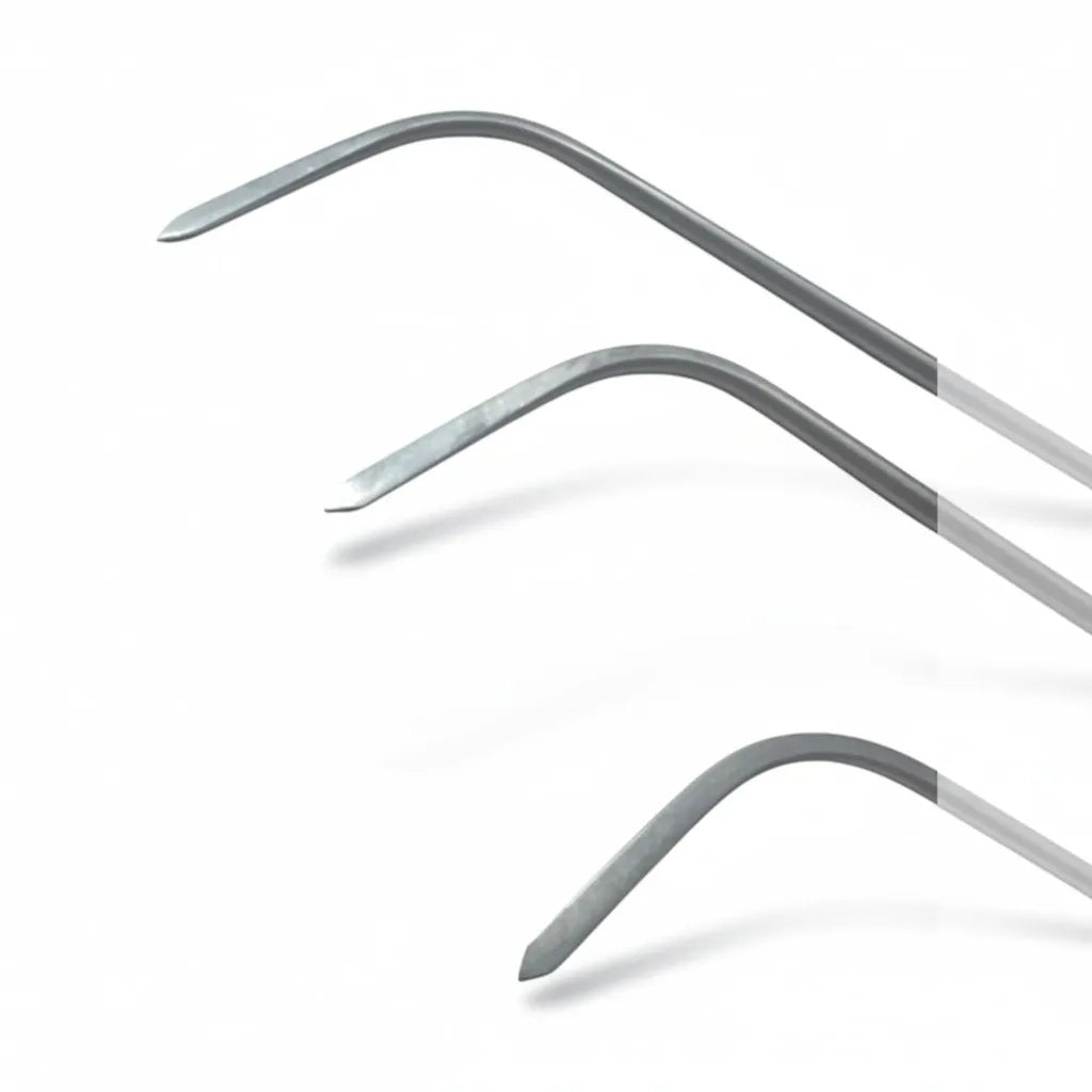 Single-curve steel rods with pointed tips for pinpoint PDR