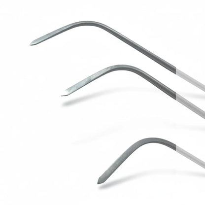 Single-curve steel rods with pointed tips for pinpoint PDR