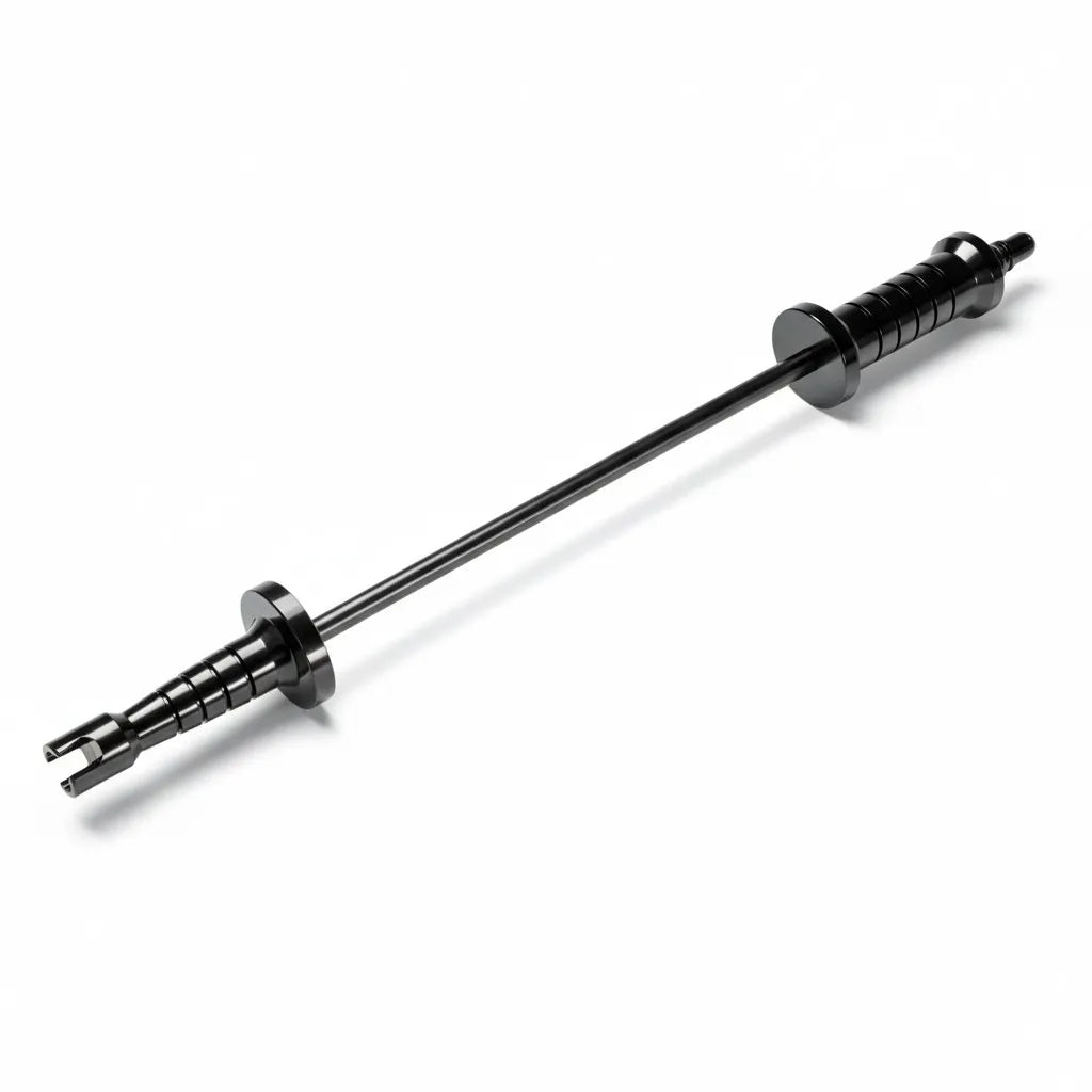 Close-up of the solid steel sliding weight and ergonomic handle