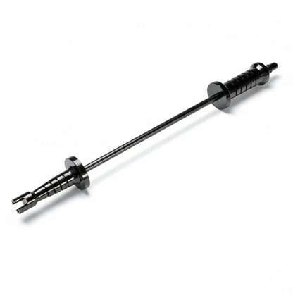 Close-up of the solid steel sliding weight and ergonomic handle