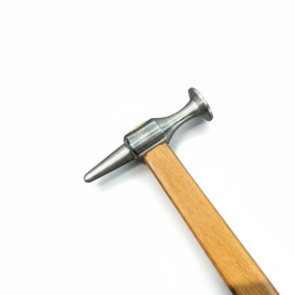 Close-up of the stainless steel head on the PDR INOX hammer