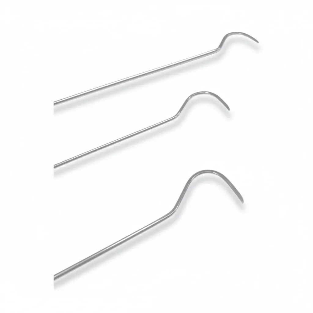 Close-up of the sharp tip on the Novira Edition long C-bend rod