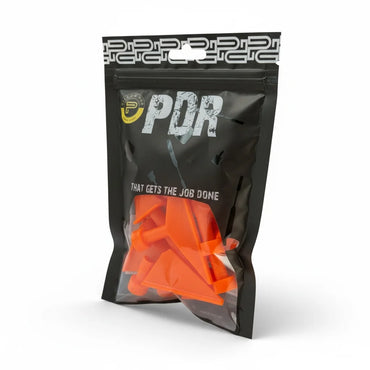 Multiple lengths of high-visibility orange crease PDR tabs