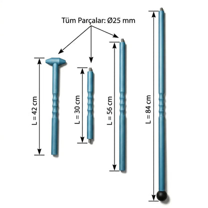 4-piece modular setup of the PDR INOX aluminum roof rod allowing customizable lengths for roof dent removal