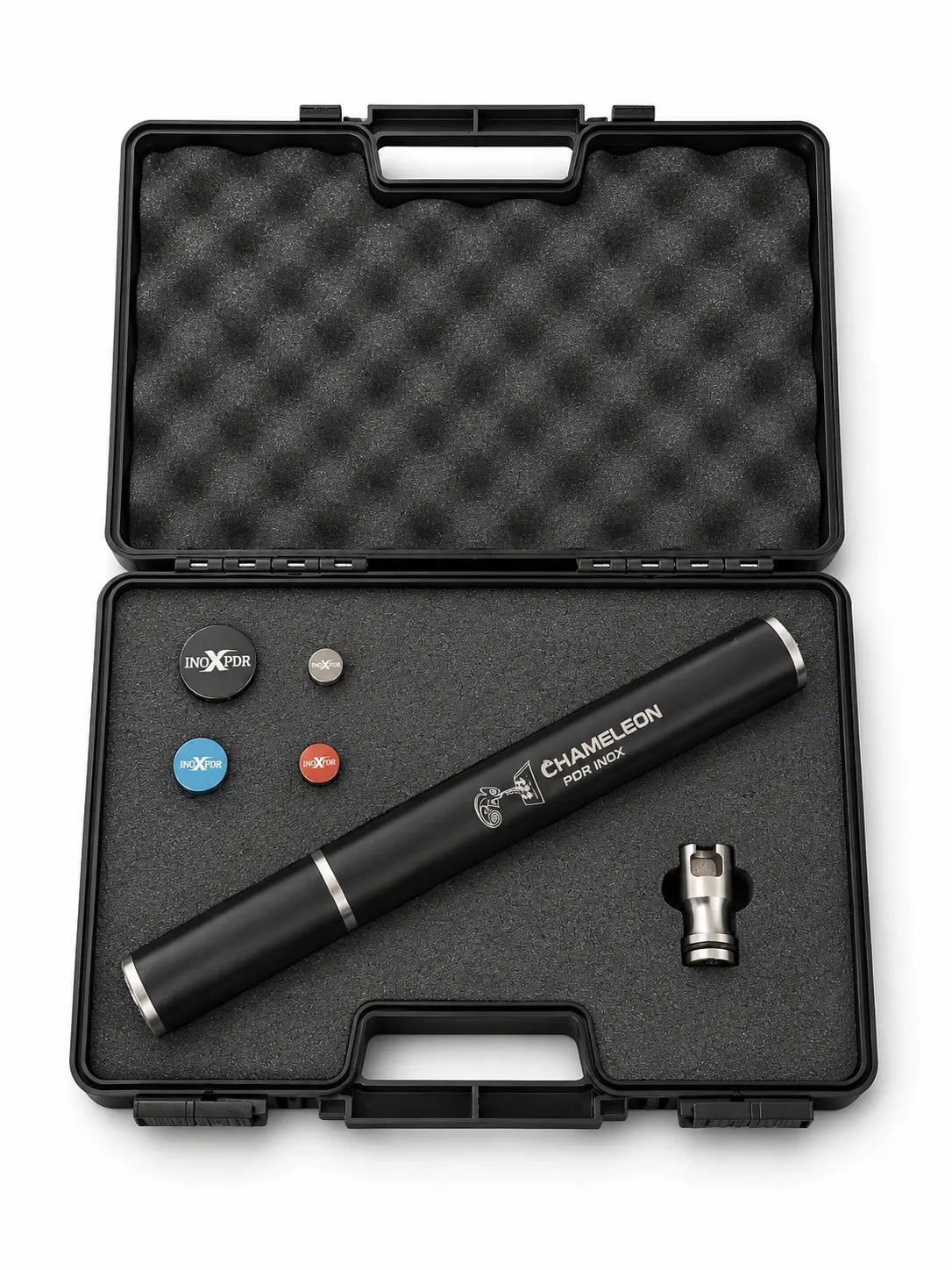Chameleon PDR INOX Leverage Edition 30.05cm long blending rod kit with 4 multi-hardness caps in a premium case.