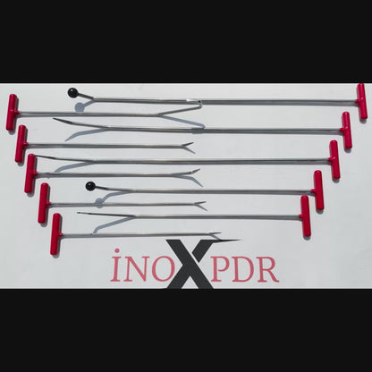 PDR INOX versatile dent repair rod used on a car panel