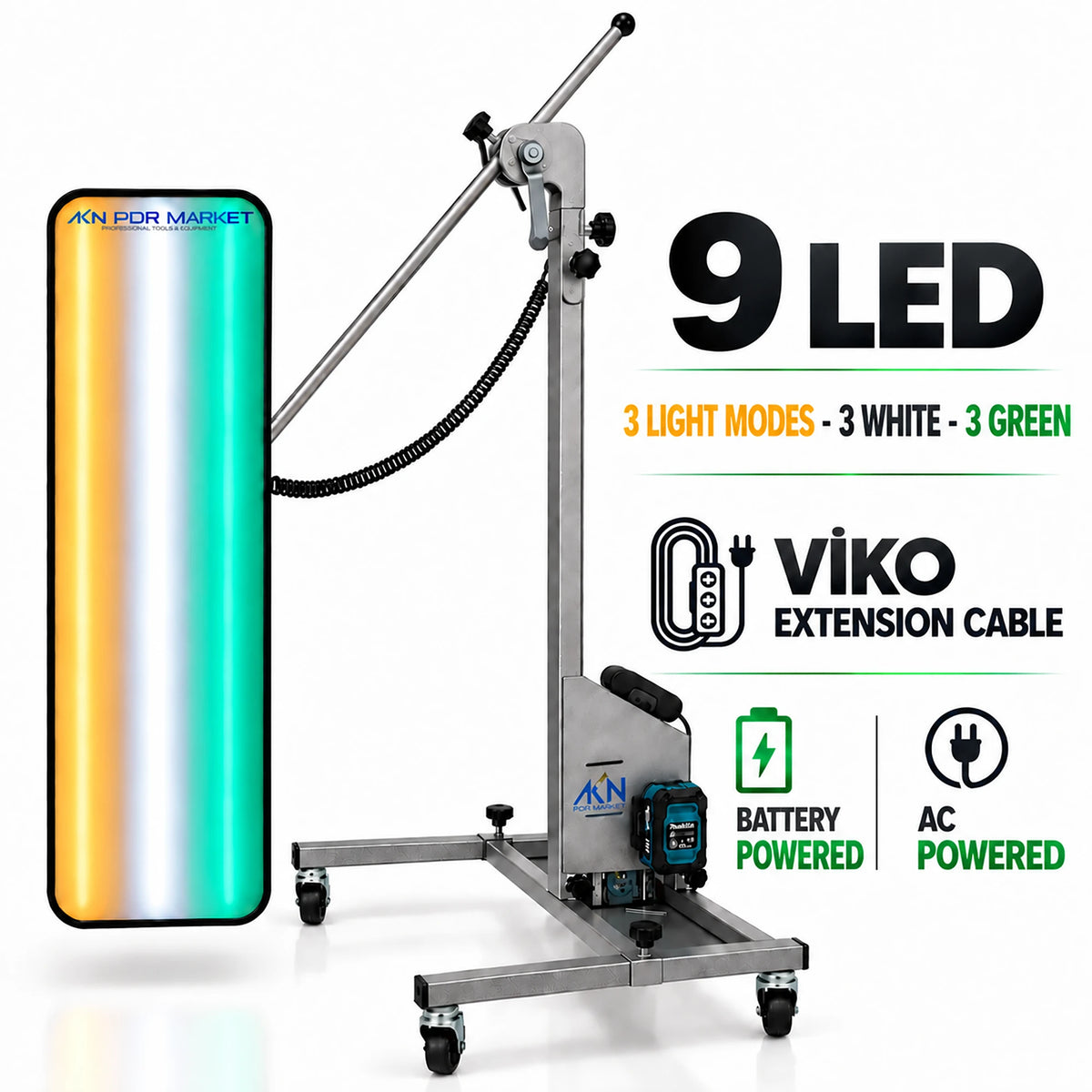 Lampe d'inspection DSP 9 LED sur pied, alimentation batterie et secteur