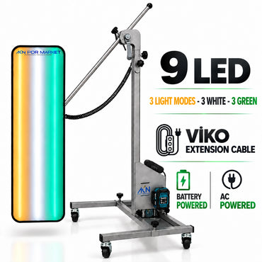 Stand-mounted 9-LED PDR inspection light with battery and electric power